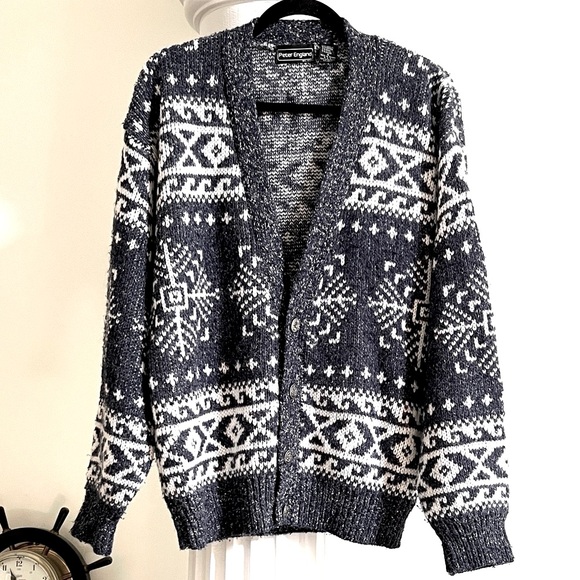Vintage Fair Isle Cowichan style Ski Apres Ski Cardigan Wool Blend Sweater 90’s - Picture 1 of 7